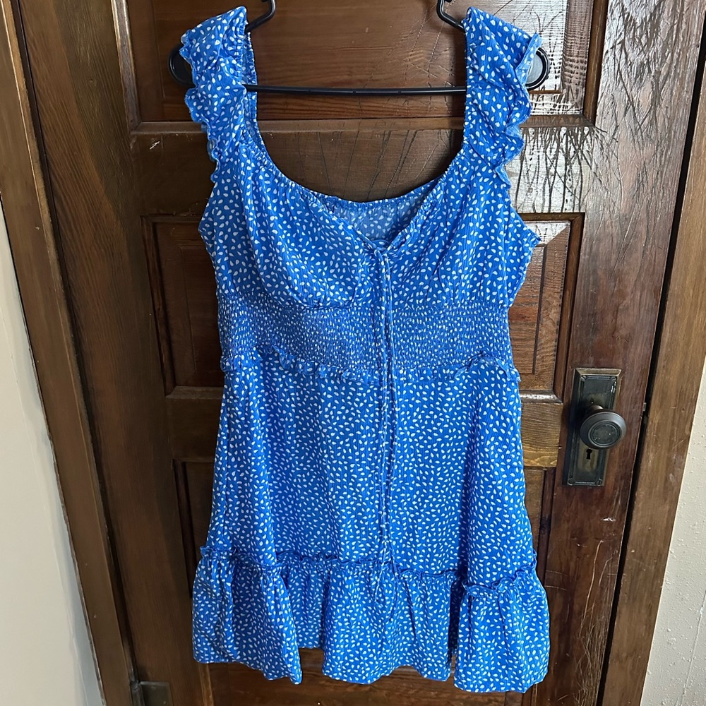 Blue Ruffle Sleeve Women's Dress
